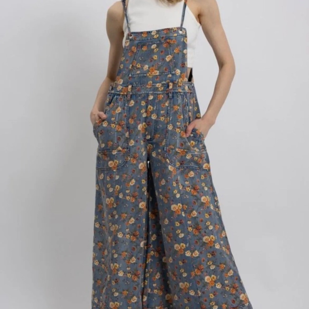 Blue Velvet- Floral Denim Overalls